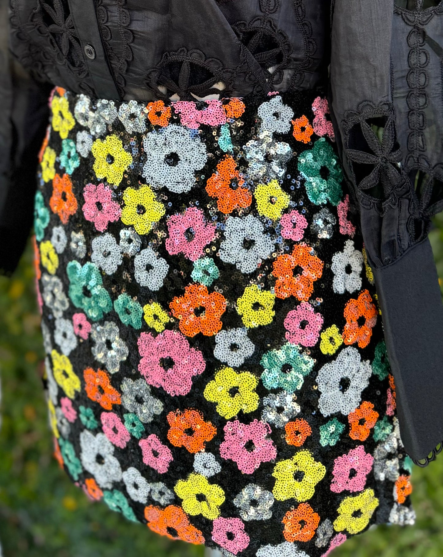 Floral Sequin Mini Skirt