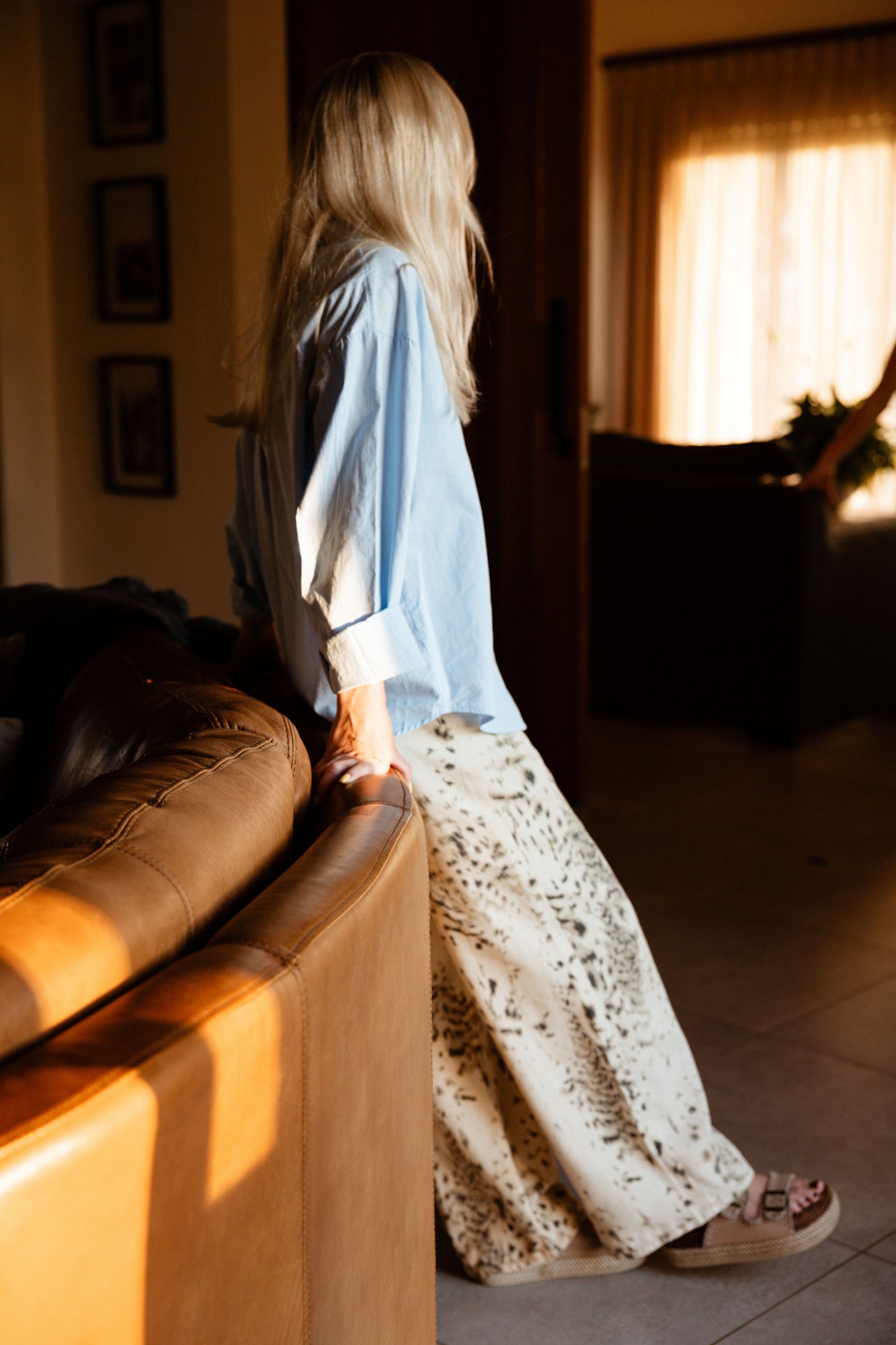 Blue Long Sleeve Button-Up Top