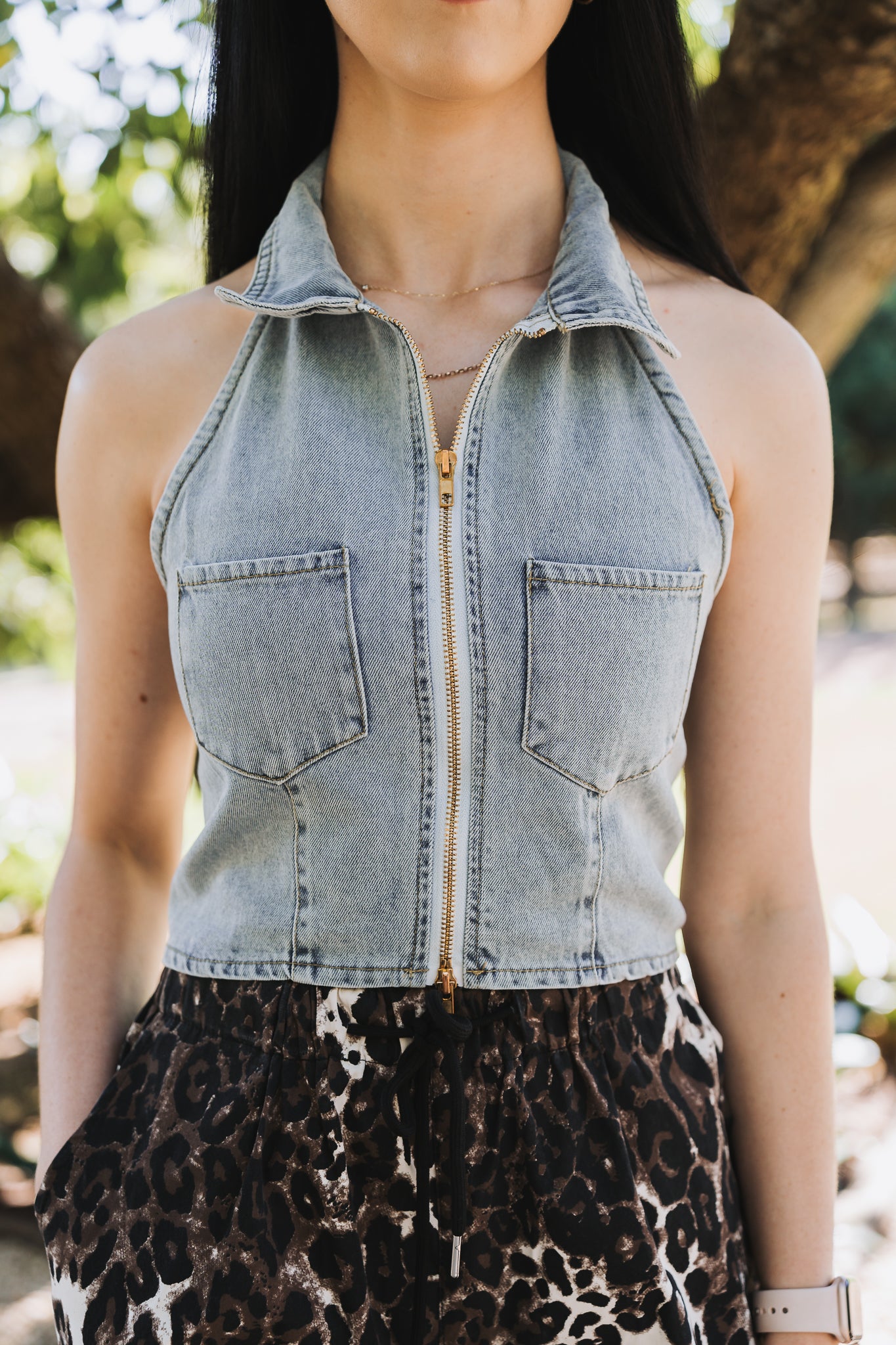 Halter Neck Denim Top